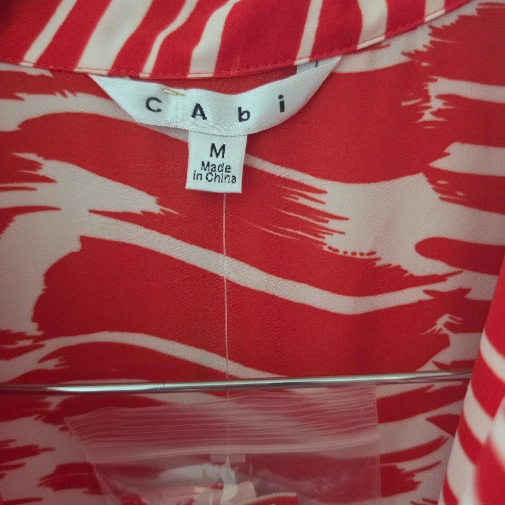 Cabi Red White Wave Pleated Drop Waist Dress M - Picture 3 of 5